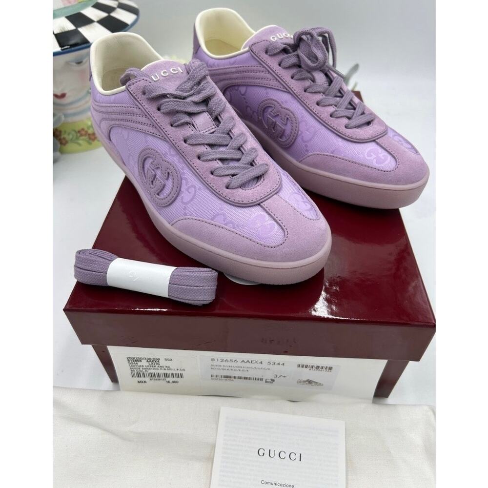 Women's Gucci G 75 lilac suede sneakers interlocking G size 37.5 made in Italy